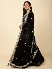 Resham Jaal Embroidery Georgette Kurta With Lehenga & Dupatta