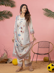 Printed Cotton Blend Kurta With Pant & Dupatta