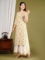Printed Cotton Blend Kurta With Skirt