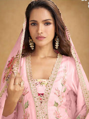 Embroidered Chinnon Kurta With Plazzo & Dupatta