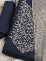 Neck Embroidered Cotton Blend Unstitched Suit With Dupatta