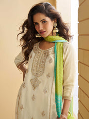 Embroidered Chinon Suit With Pant & Dupatta
