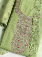 Neck Embroidered Chanderi Unstitched Suit With Dupatta