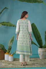 Embroidered Cotton Kurta With Pant & Dupatta
