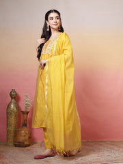 Embroidered Chanderi Kurta With Pant & Dupatta