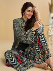 Embroidered Crepe Kurta With Plazzo & Dupatta