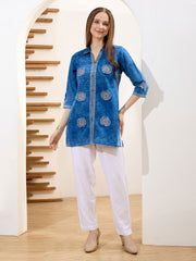 Neck Resham Embroidered Denim Kurta