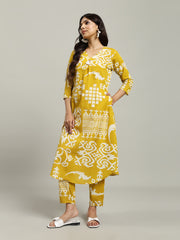 Printed Cotton Blend Kurta With Pants
