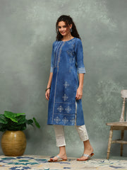 Printed Denim Kurta