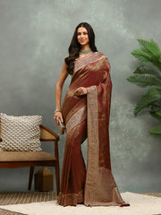 Stone Work Satin Embroidery Saree