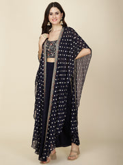 Resham Embroidery Georgette Choli With Pleated Skirt