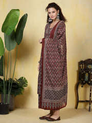 Printed Cotton Blend Kurta With Pants & Dupatta