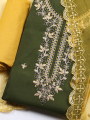 Neck Embroidered Chanderi Unstitched Suit With Dupatta