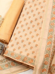Printed Chanderi Unstitched Suit With Pant & Dupatta