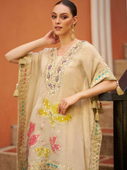 Embroidered Chinnon Kaftan With Sharara