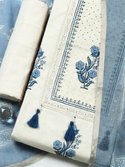 Printed Cotton Blend Unstitched Suit With Pant Dupatta