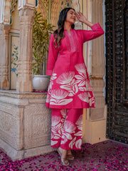 Printed Cotton Blend Kurta With Pants