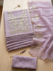 Embroidered Chanderi Unstitched Suit With Pant & Dupatta