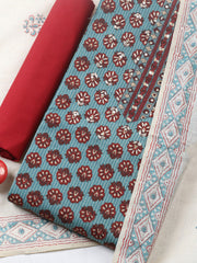 Printed Cotton Blend Unstitched Suit With Pant & Dupatta