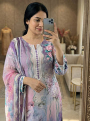 Printed Cotton Blend Kurta With Pant & Dupatta