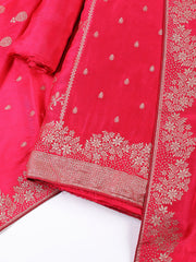 Embroidered Art Silk Unstitched Suit With Dupatta