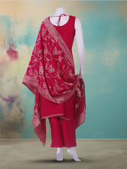 Embroidered Art Silk Rani Suit With Pant & Dupatta