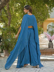 Embroidered Chinon Top With Plazzo