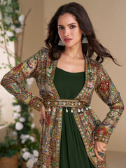 Georgette Embroidered With Printed Jacket With Gown