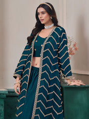 Embroidered Chinnon Choli With Plazzo & Jacket