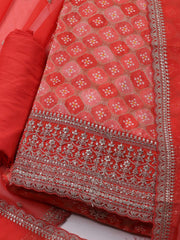 Embroidered Art Silk Unstitched Suit With Dupatta