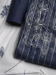 Neck Embroidered Cotton Blend Unstitched Suit With Dupatta