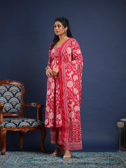 Printed Cotton Kurta With Pant & Dupatta