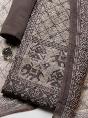 Embroidered Chanderi Unstitched Suit With Pant & Dupatta