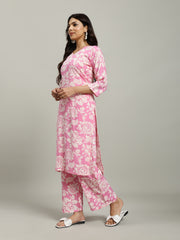 Printed Cotton Blend Kurta With Pants