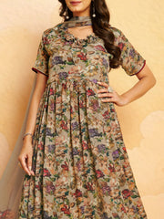 Printed Crepe Unstitched Suit With Pant & Dupatta