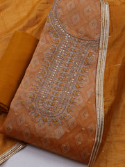 Neck Embroidered Chanderi Unstitched Suit With Dupatta