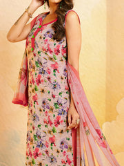 Printed Crepe Unstitched Suit With Pant & Dupatta