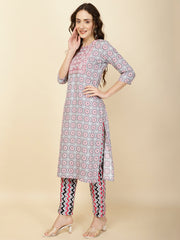 Yoke Embroidery Cotton Kurta Set