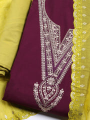 Neck Embroidered Chanderi Unstitched Suit With Dupatta