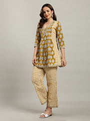Printed Cotton Blend Kurta With Palazzo