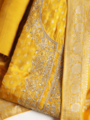 Neck Embroidered Chanderi Unstitched Suit With Dupatta