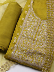 Neck Embroidered Chanderi Unstitched Suit With Dupatta