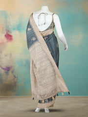 Printed Tussar Aqua Green Saree