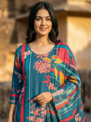 Printed Cotton Blend Kurta With Pant & Dupatta