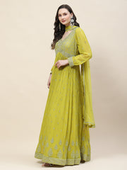 Sequin Embroidery Georgette Kurta With Churidar & Dupatta