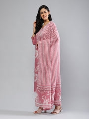 Printed Cotton Blend Kurta With Pants & Dupatta