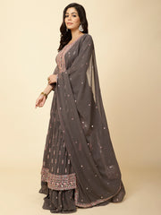 Resham Sequence Embroidered Georgette Kurta With Skirt & Dupatta