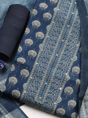 Embroidered Chanderi Unstitched Suit With Pant & Dupatta