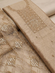 Neck Embroidered Chanderi Unstitched Suit With Dupatta