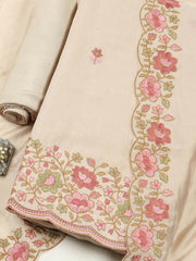 Embroidered Chanderi Unstitched Suit With Pant & Dupatta